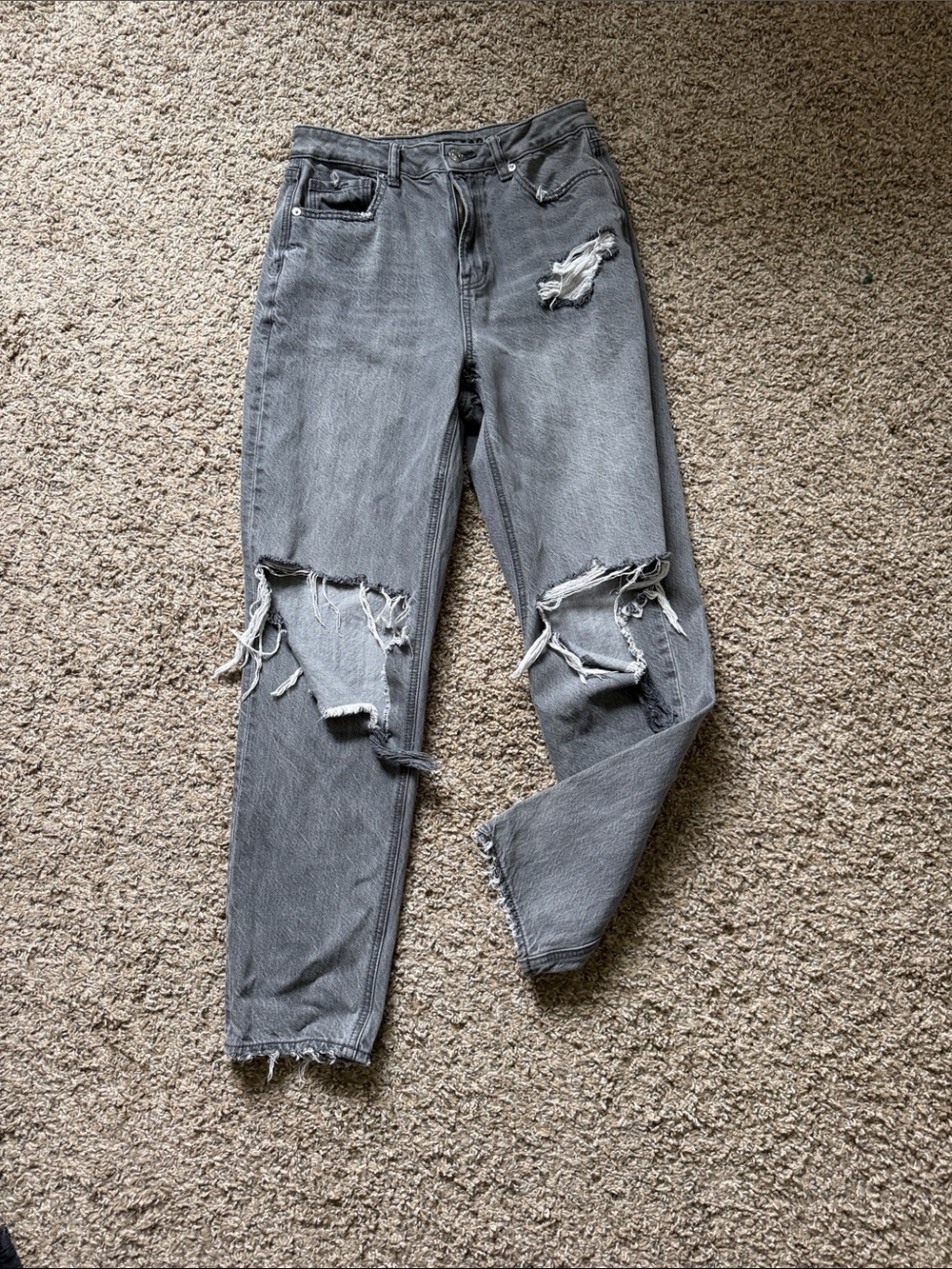 American Eagle Outfitters Grey Distressed Straight Leg Jeans